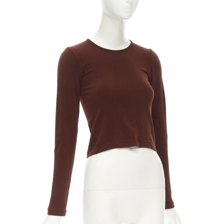 COMME DES GARCONS 1997 Lumps Bumps brown nylon blend crew neck knit cropped top