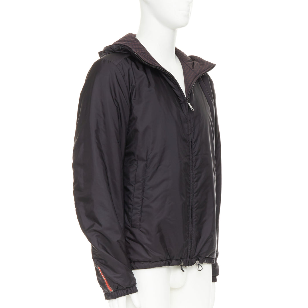 PRADA Linea Rossa 2014 Reversible black burgundy gingham windbreaker IT52 XL
