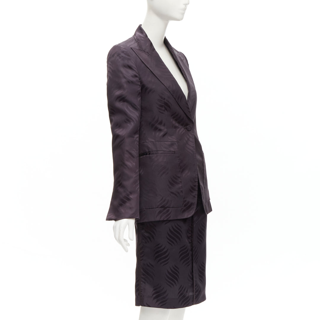 GUCCI Tom Ford Vintage black oriental leaf jacquard blazer skirt suit IT38 XS