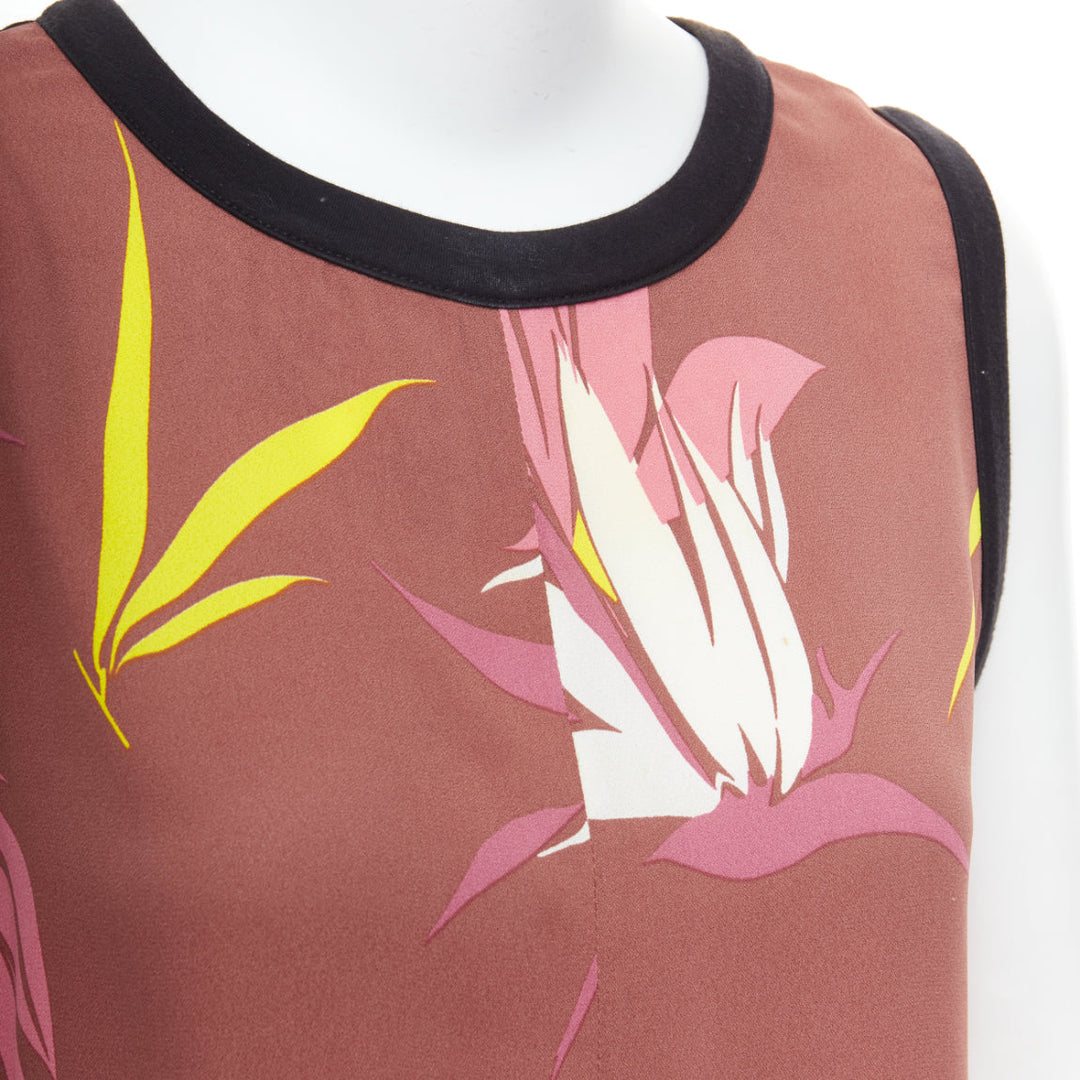 MARNI brown black cotton blend tropical floral print tank top IT40 S