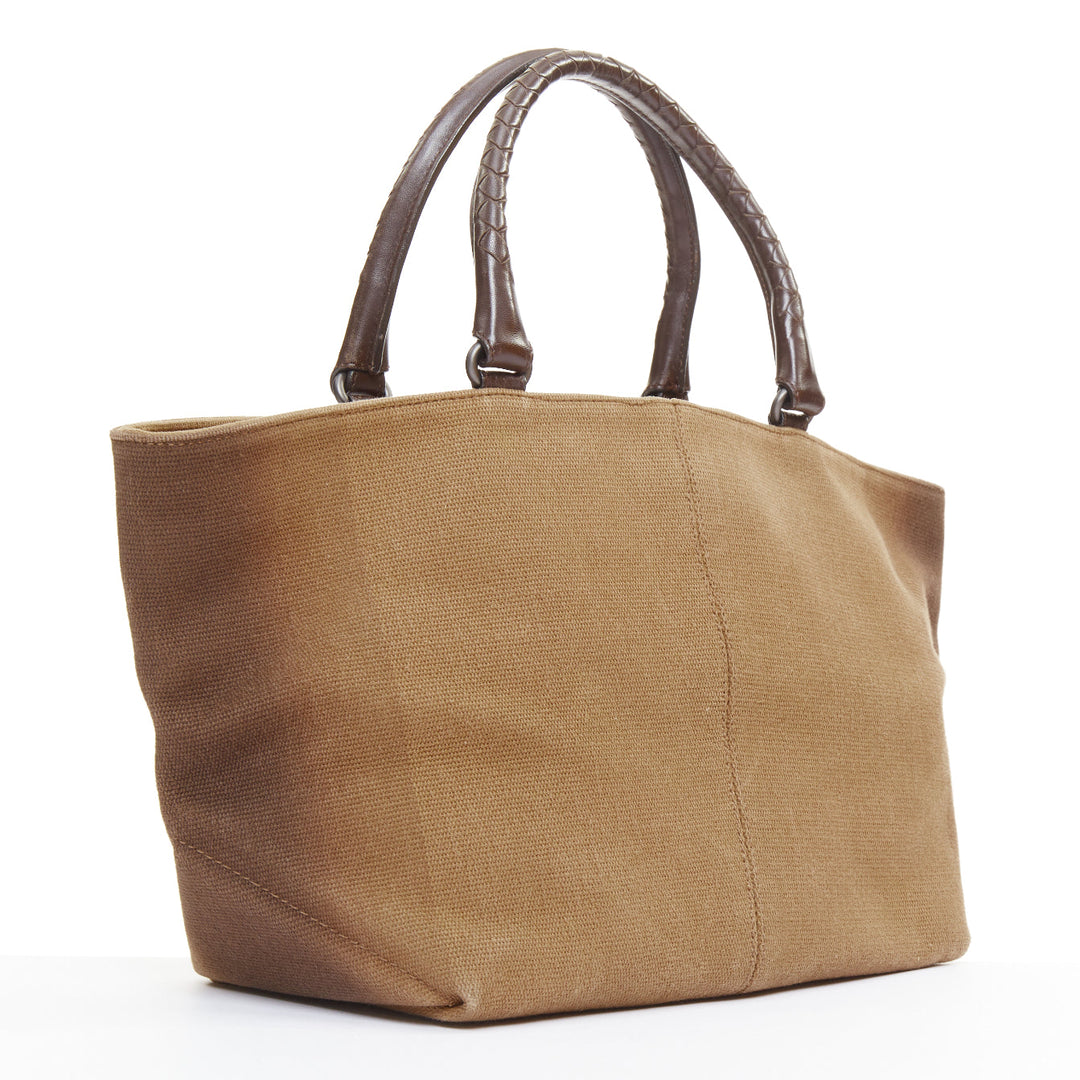 BOTTEGA VENETA gradient ombre brown canvas Intrecciato woven leather handle bag