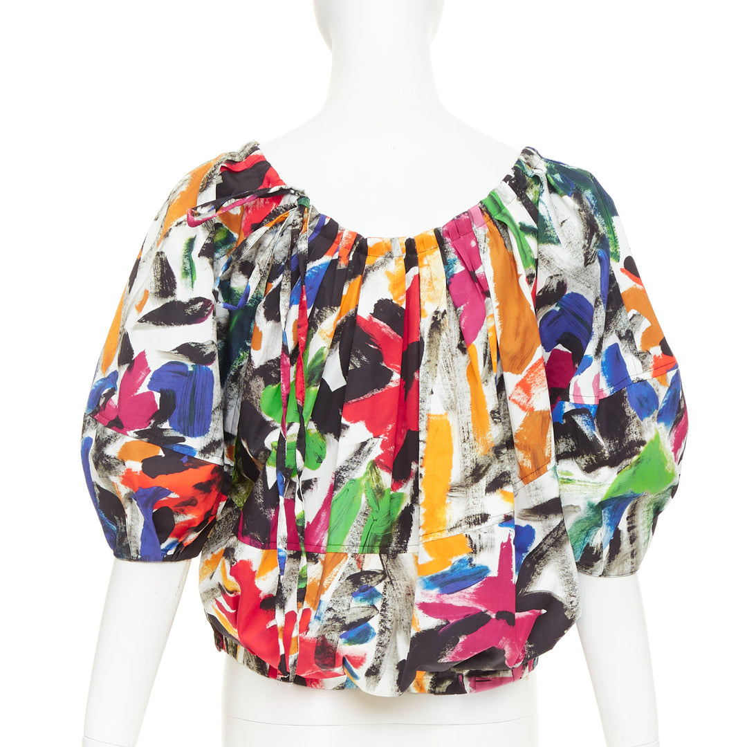 MARNI 2020 multicolored cotton abstract brushstroke print puff sleeve top IT40 S