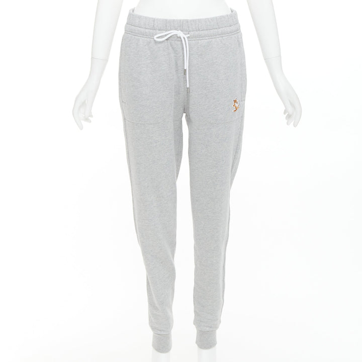 MAISON KITSUNE grey cotton fox badge tapered jogger sweat pants XS