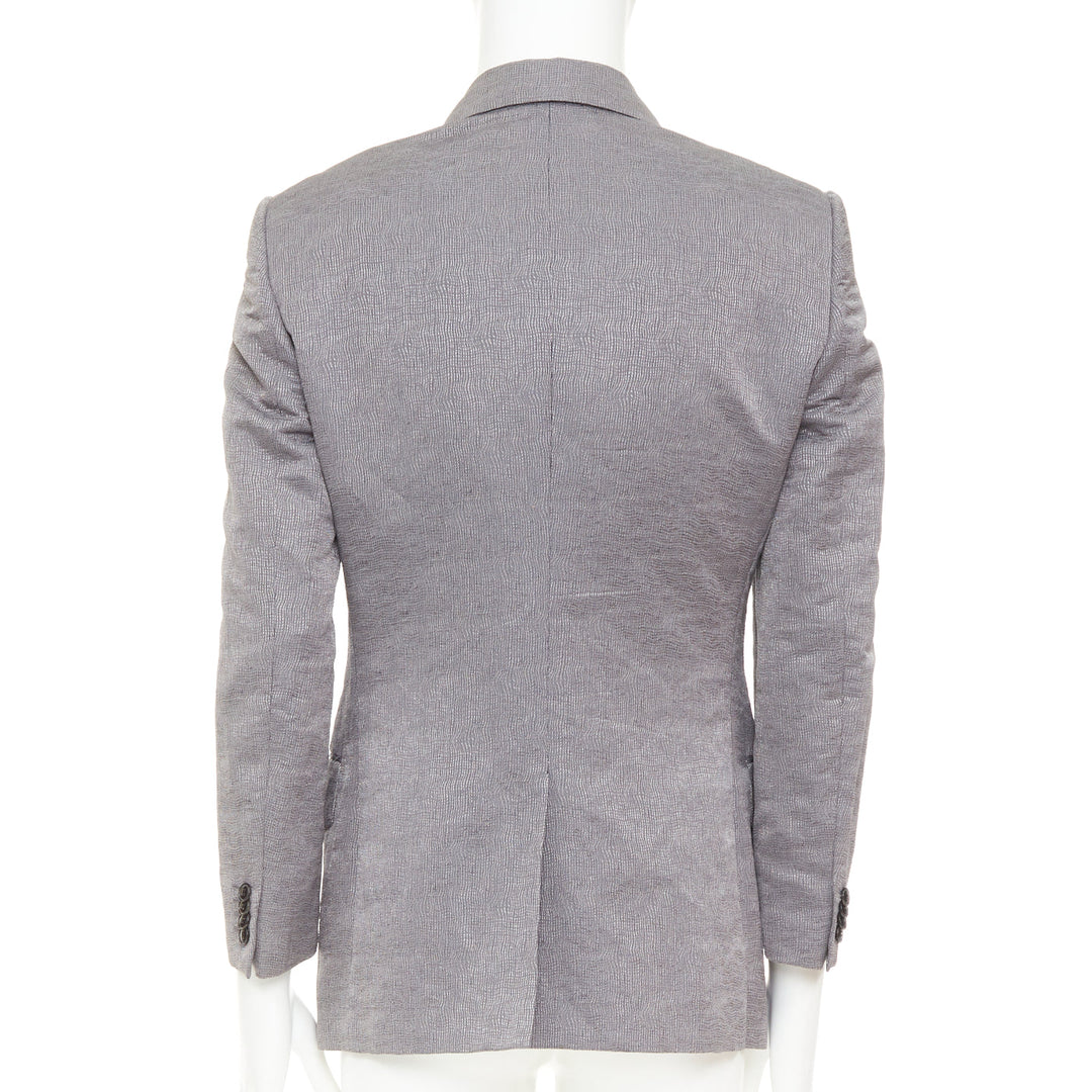 GIORGIO ARMANI metallic grey ramie silk curved lapels single vent blazer IT46 S