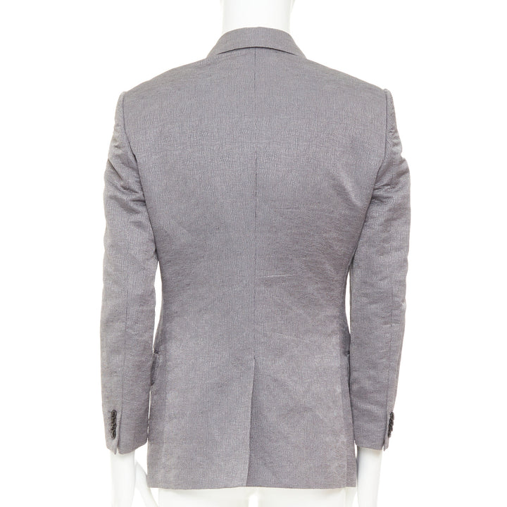 GIORGIO ARMANI metallic grey ramie silk curved lapels single vent blazer IT46 S
