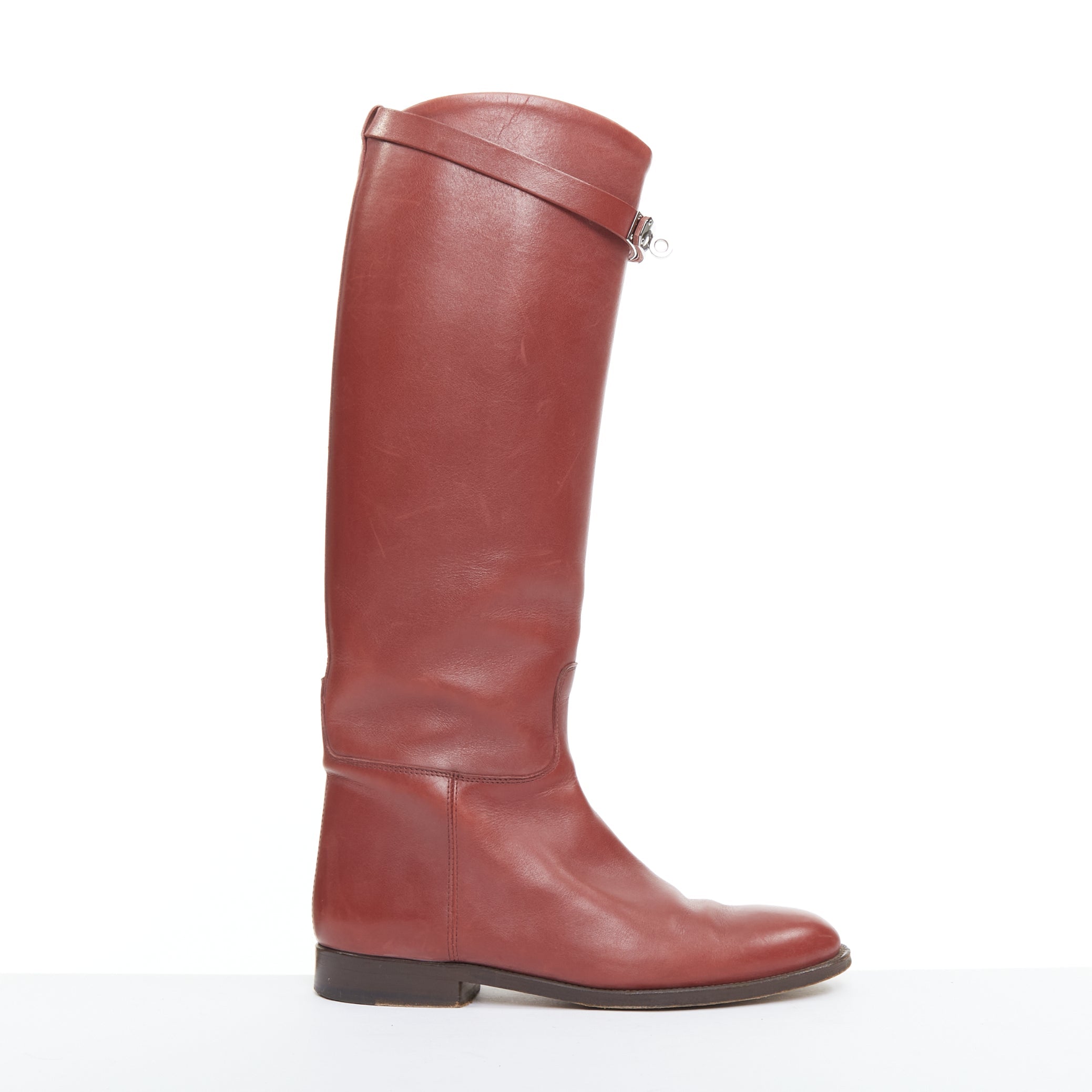HERMES Jumping Kelly burgundy calfskin silvertone turnlock riding