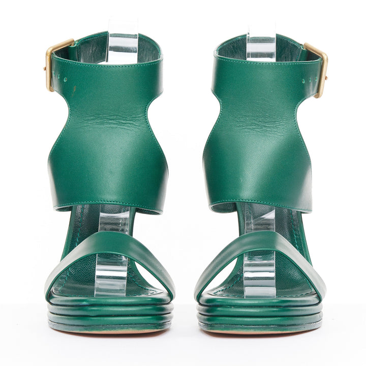 YVES SAINT LAURENT 2011 Tribute green smooth leather ankle strap sandal EU37 US7