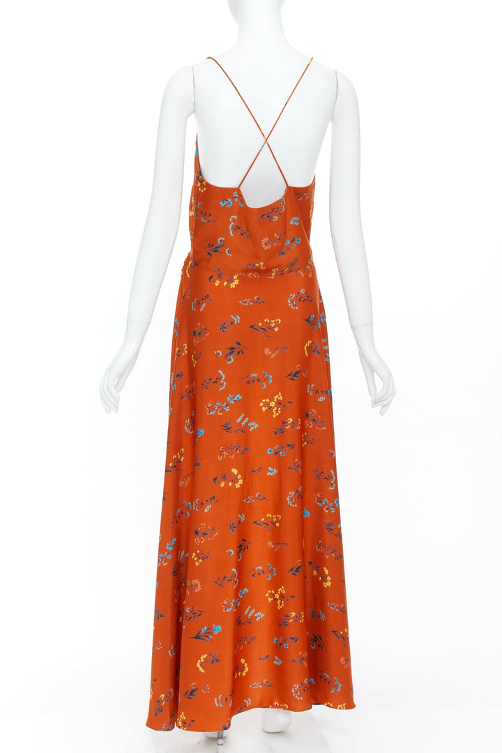 CAROLINE CONSTAS 2018 orange floral silk crop twist high low trained camisole M