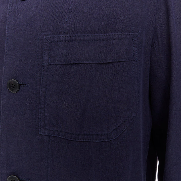 Y'S YOHJI YAMAMOTO navy linen 4-pocket safari long-line work shirt jacket JP3 L