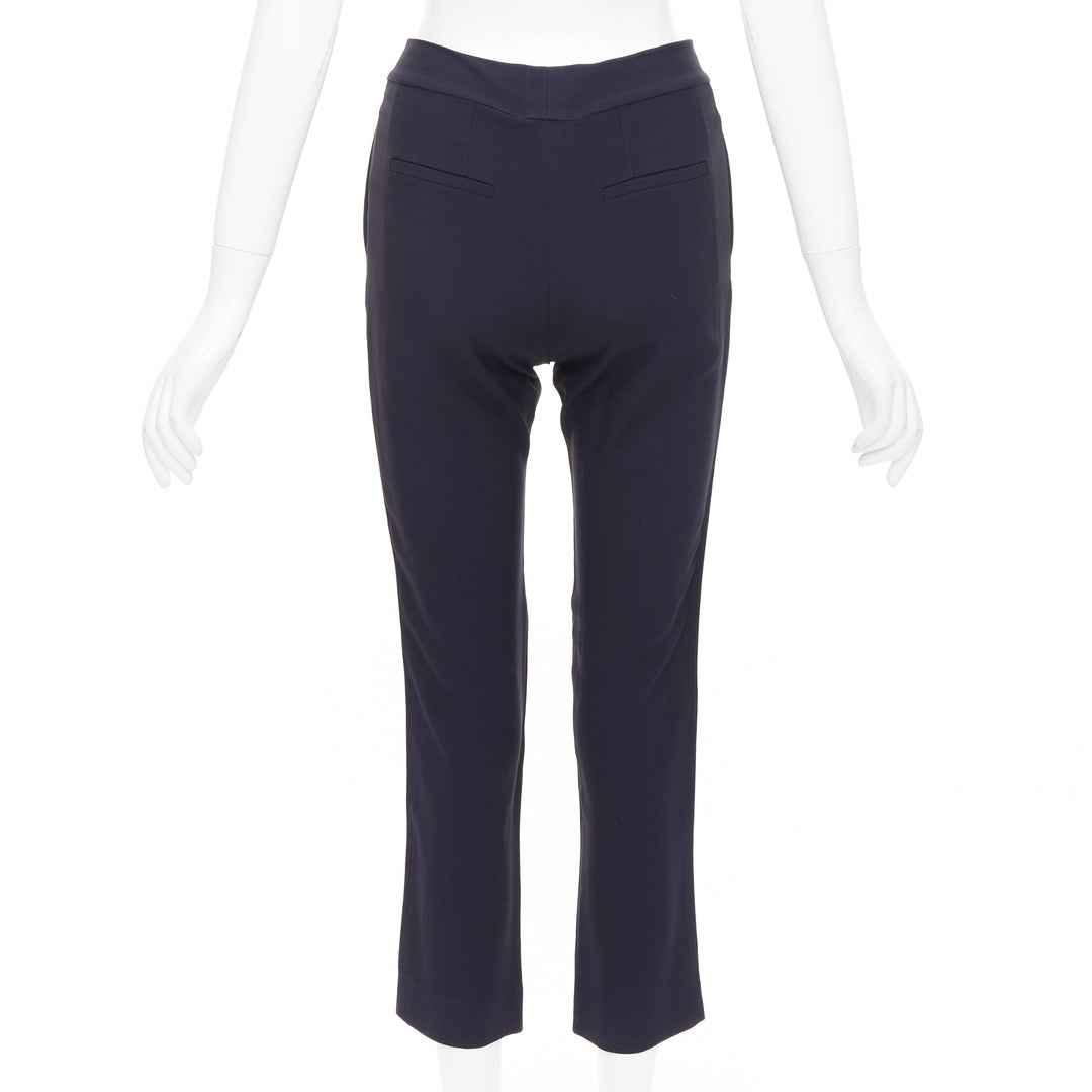 CHLOE navy concealed fly back darts tapered flare pants FR34 XS