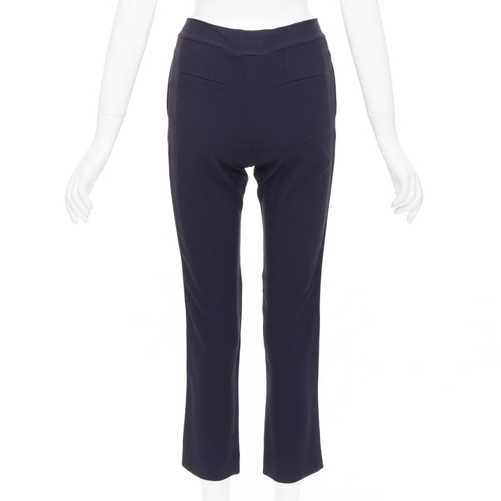 CHLOE navy concealed fly back darts tapered flare pants FR34 XS