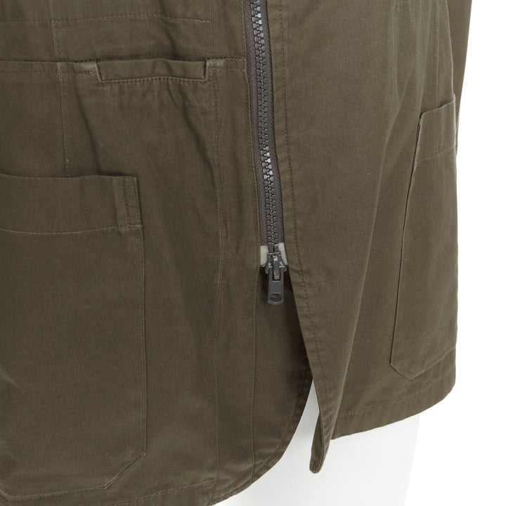 Y'S YOHJI YAMAMOTO green asymmetric zip up multi pockets military jacket JP3 L