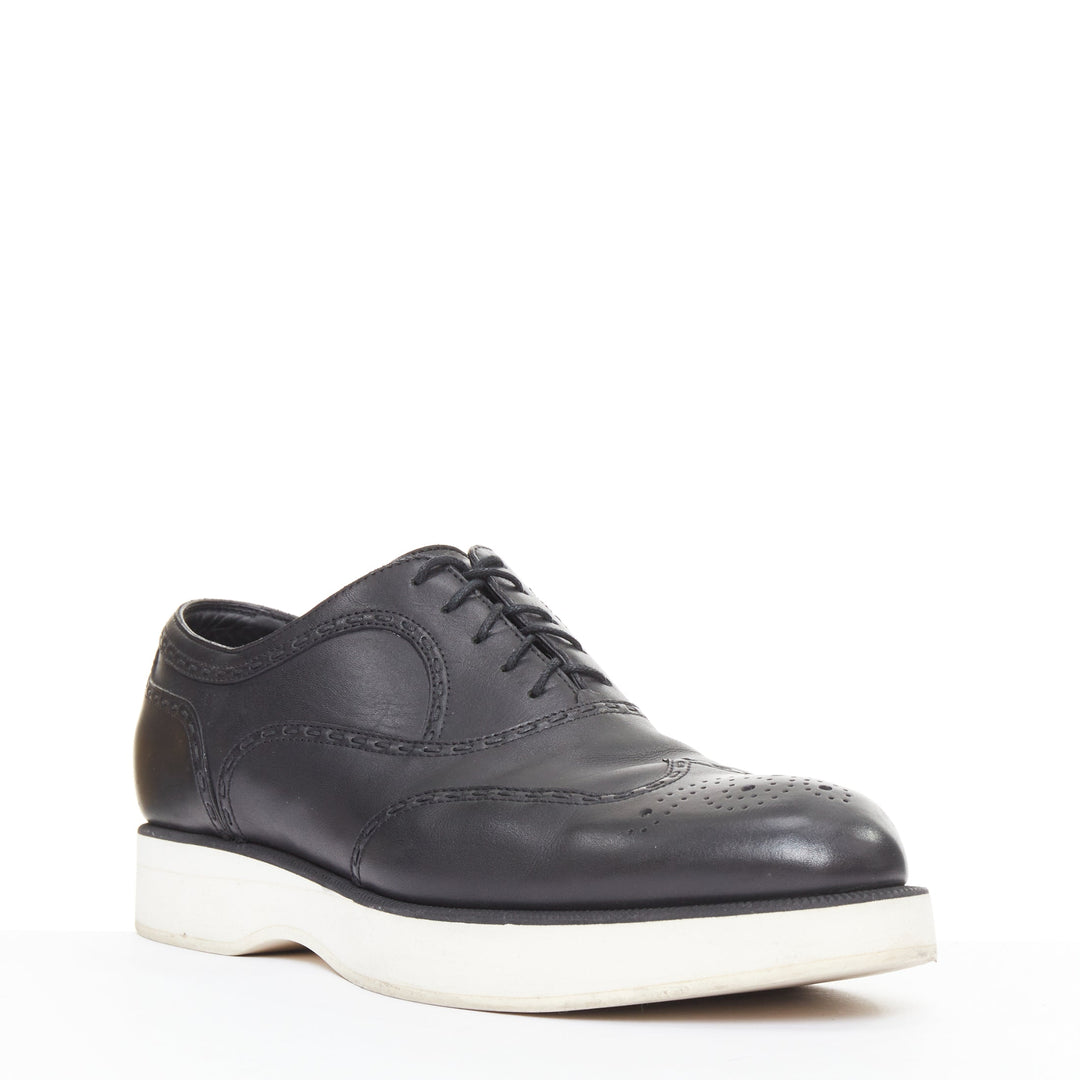 BOTTEGA VENETA black leather white midsoles perforated platform brogue shoe EU43