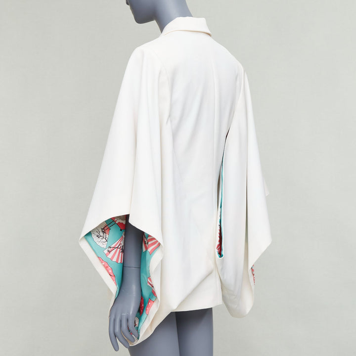 RACIL Kyoto Kimono cream satin print lined cape sleeve tuxedo jacket