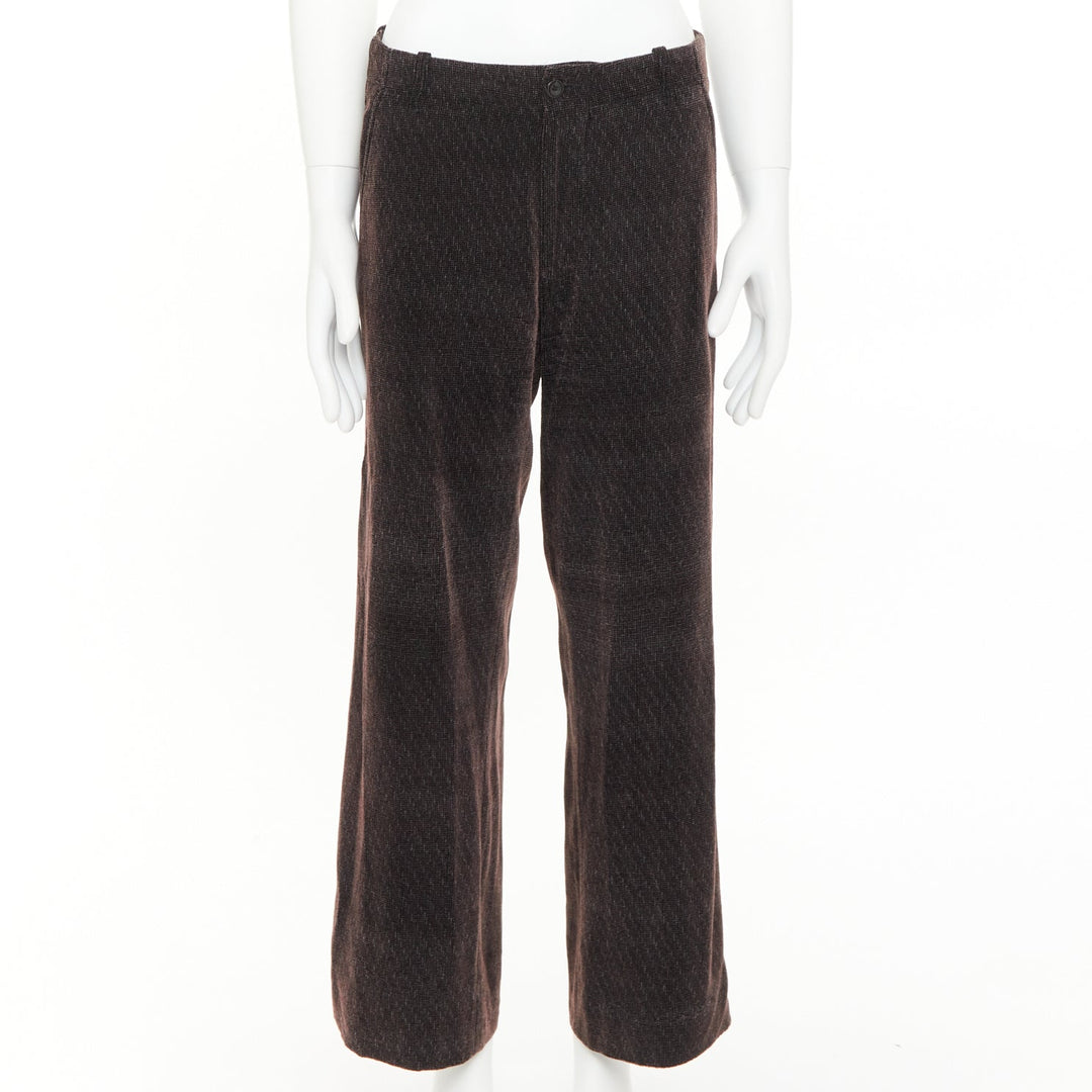 GIORGIO ARMANI dark brown grey velvet textured  wide leg cropped pants IT46 S