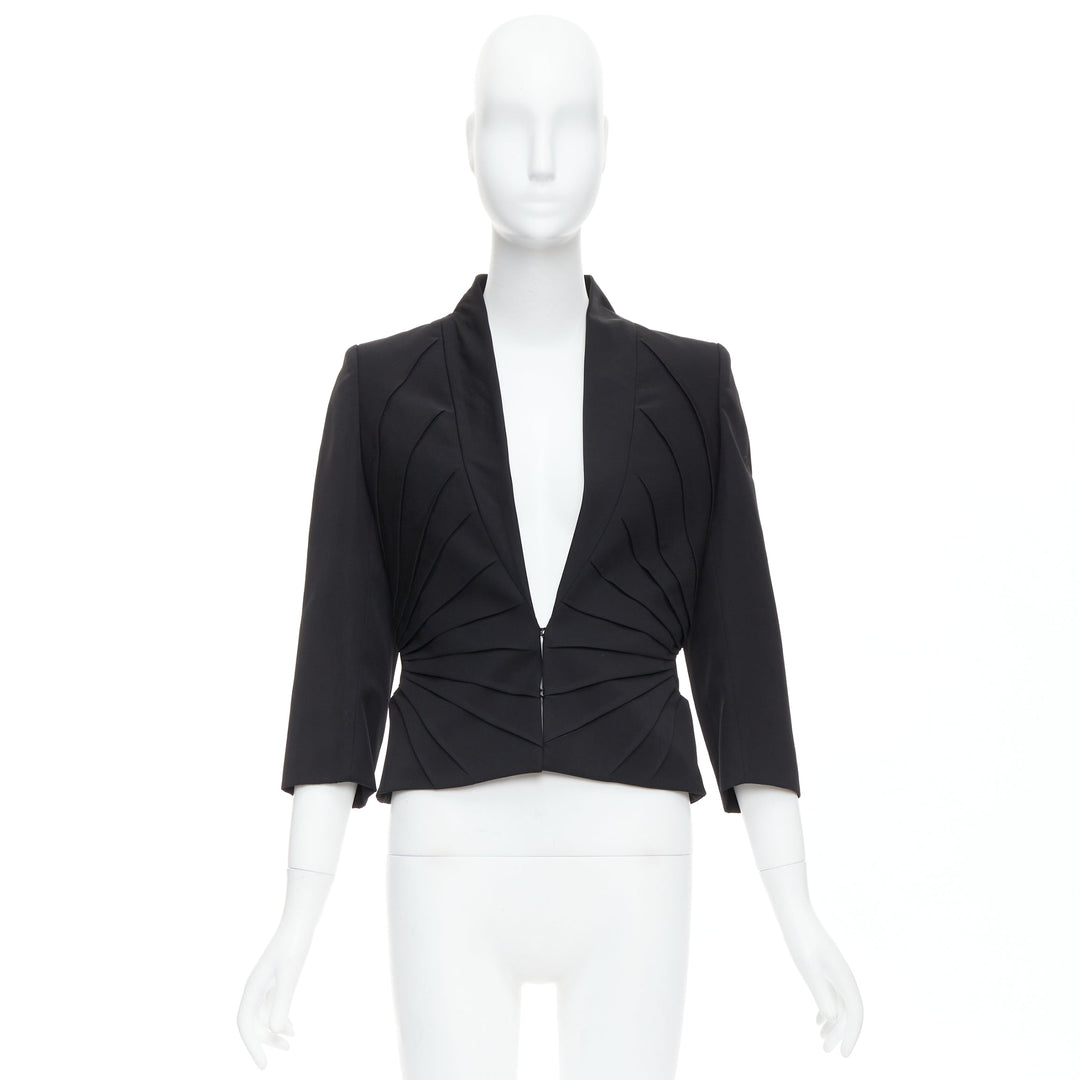 ALEXANDER MCQUEEN 2003 black virgin wool contour pleated dart blazer IT38 XS