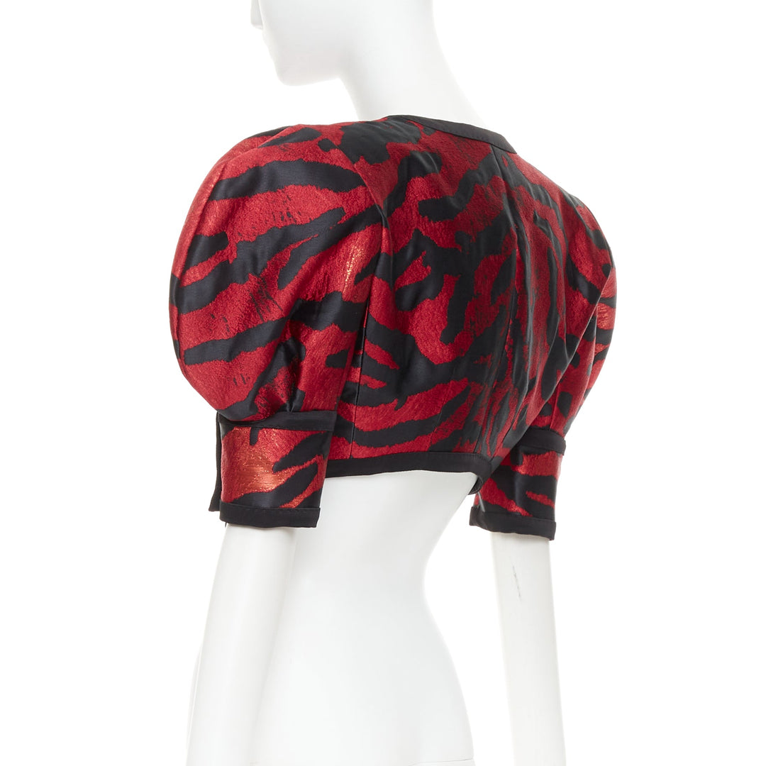 DOLCE GABBANA 2022 Runway red black zebra puff sleeve crop jacket IT38 XS