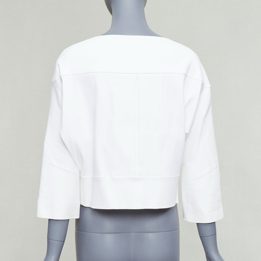 CHLOE white cotton batwing square collar zip cuff crop jacket FR36 S