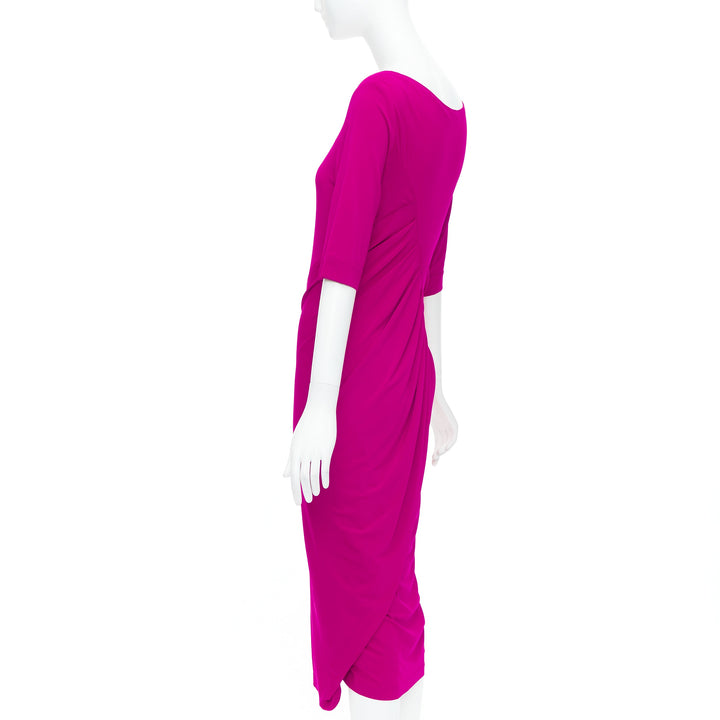 DONNA KARAN berry pink asymmetric neck tuck draped midi dress L