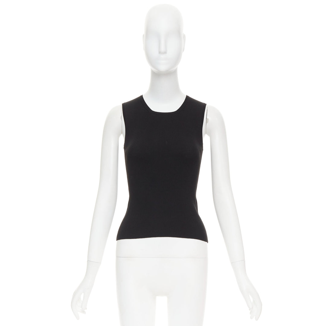 HERMES Vintage black cotton ribbed body con round neck vest XS