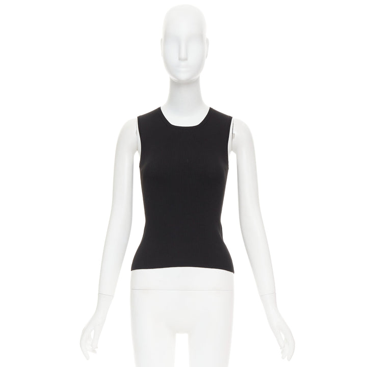 HERMES Vintage black cotton ribbed body con round neck vest XS