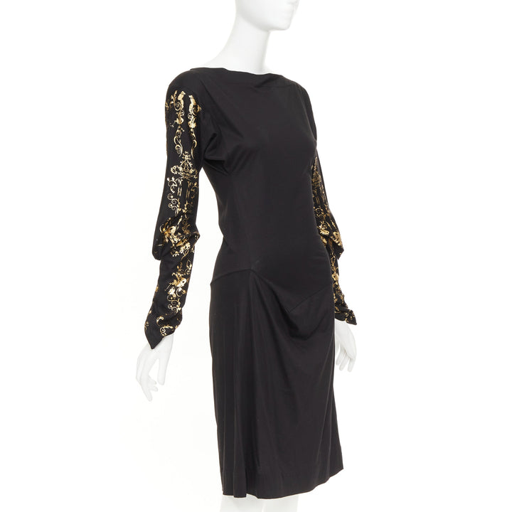 VIVIENNE WESTWOOD Red Label black gold baroque foil sleeve 3D draped dress JP2 M