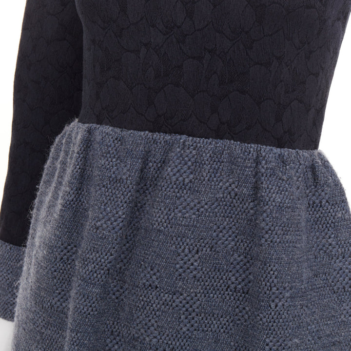 THE ROW black grey wool blend floral jacquard boucle zip trim midi dress US2 S