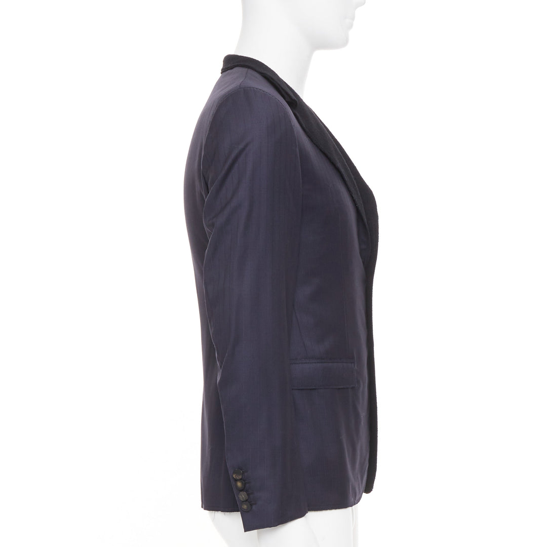 LANVIN 2014 contrast peak lapel pinstripe wool two-button tuxedo blazer EU46 S