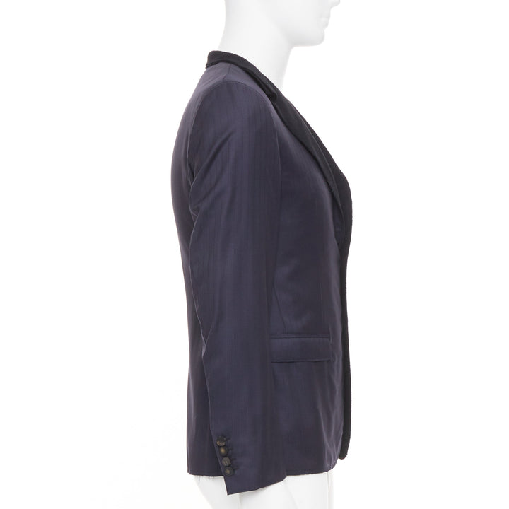 LANVIN 2014 contrast peak lapel pinstripe wool two-button tuxedo blazer EU46 S
