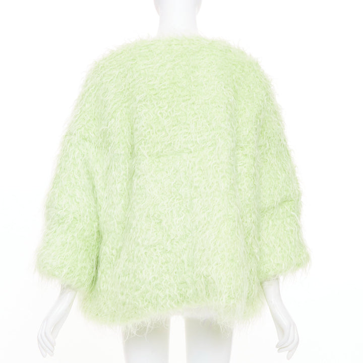 DRIES VAN NOTEN light green fuzzy mohair wool collarless loose open knit coat S
