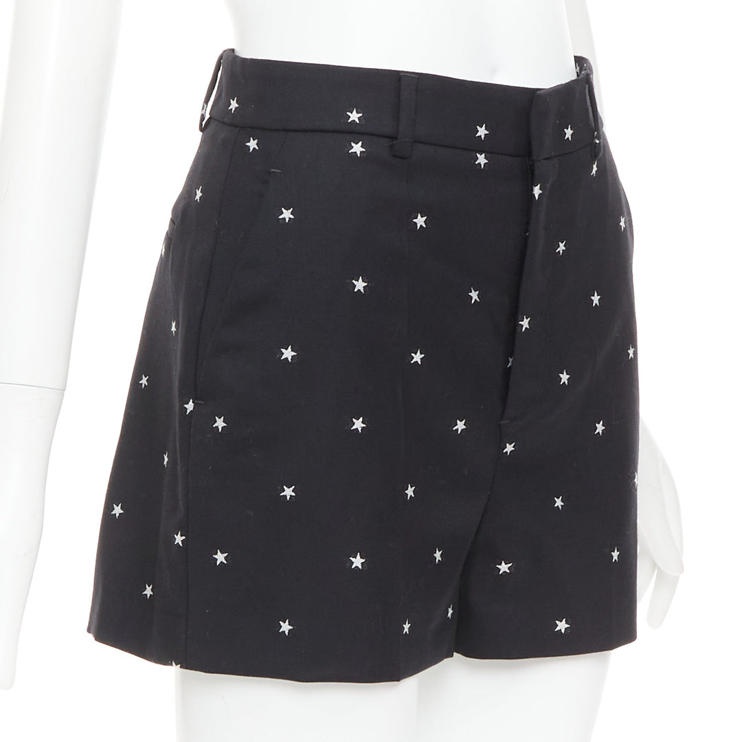 RED VALENTINO black white star intarsia wool blend mini shorts IT38 XS