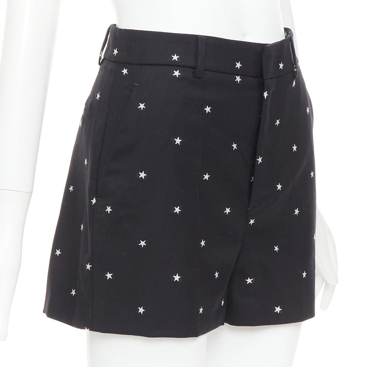 RED VALENTINO black white star intarsia wool blend mini shorts IT38 XS