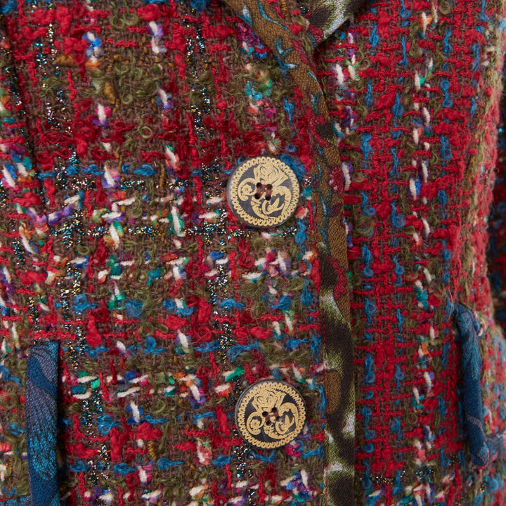 CHRISTIAN LACROIX BAZAR 1996 red plaid tweed crest button blazer jacket FR44 XL