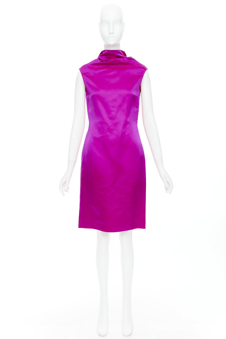LANVIN 10th Anniversary fuchsia pink 100% silk backless evening dress FR36 S