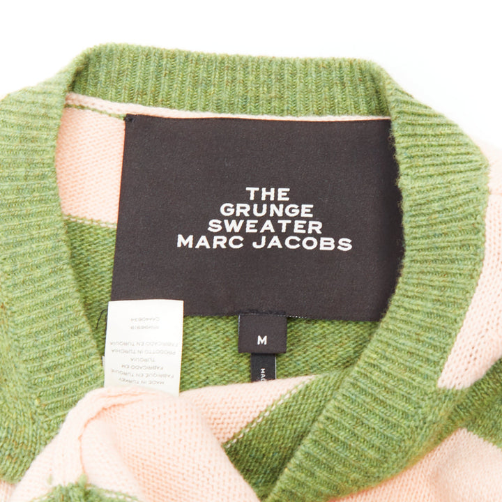 MARC JACOBS Grunge Sweater pink green distressed wool oversized sweater M