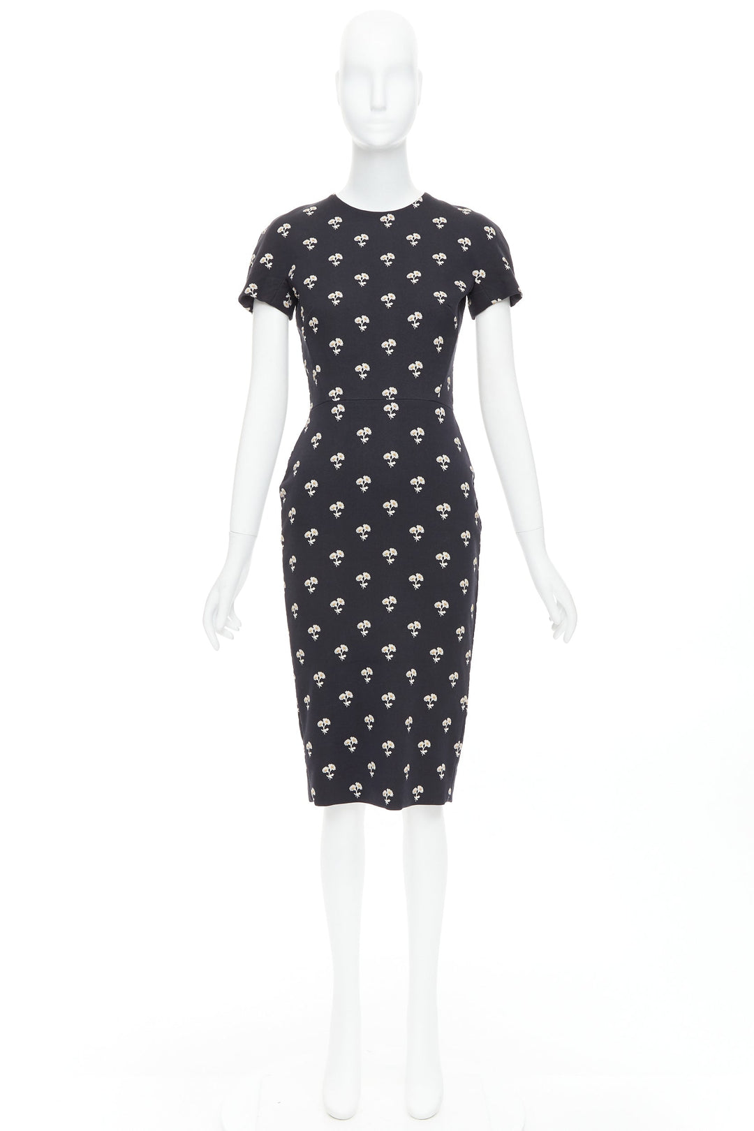 VICTORIA BECKHAM black white daisy floral cotton sheath dress UK10 M