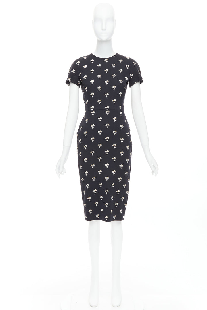 VICTORIA BECKHAM black white daisy floral cotton sheath dress UK10 M