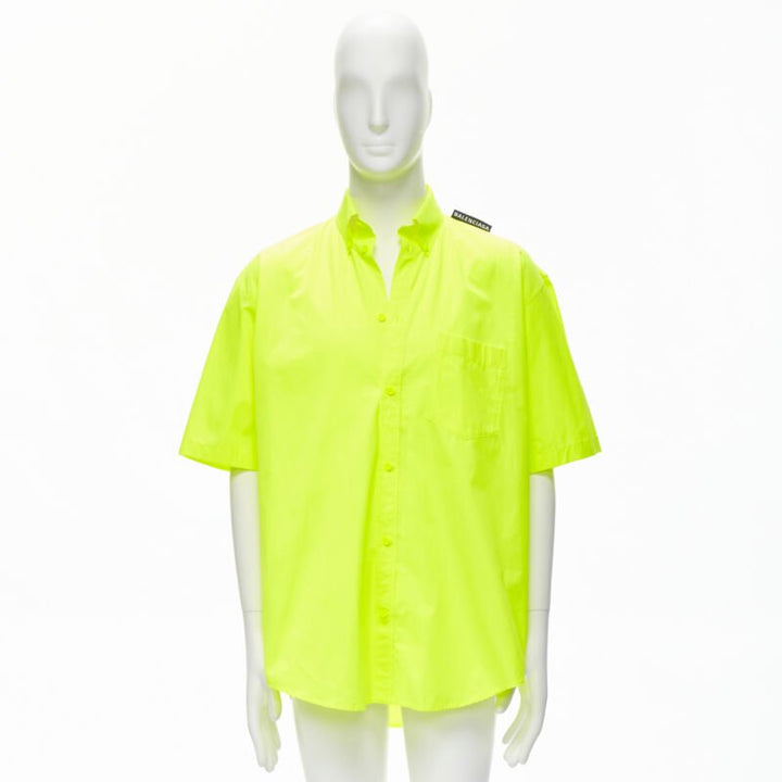 BALENCIAGA Demna 2020 neon yellow shoulder tag boxy oversized shirt EU37 XS