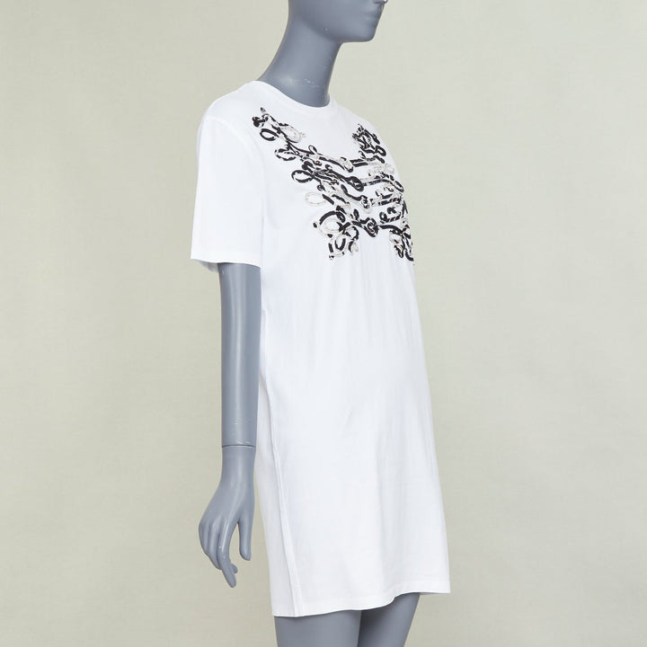 HERMES Mors et Gourmettes Equstrian silk applique cotton tshirt dress FR36 S