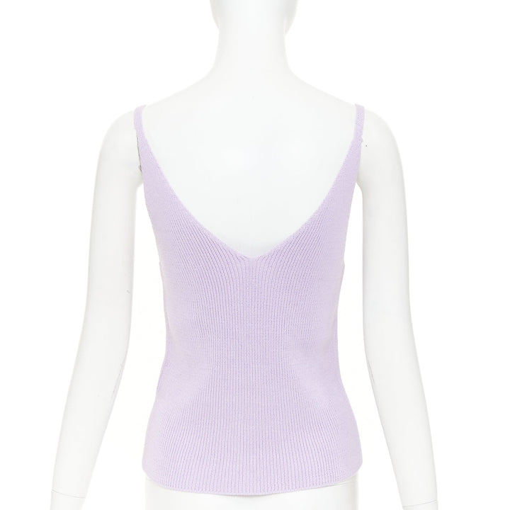 JIL SANDER lilac purple chevron pointelle ribbed knit v neck tank top FR32 XXS