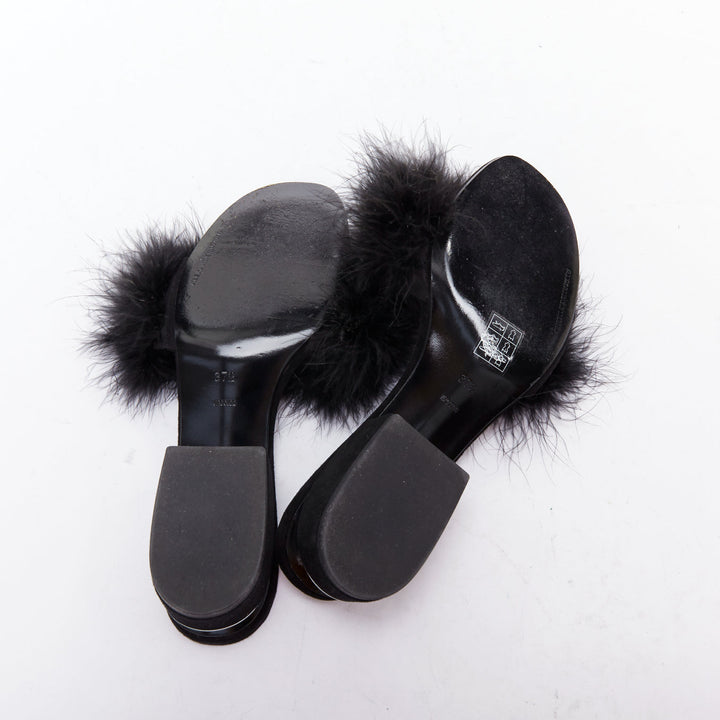 ALEXANDER WANG Lou black feather embellished suede mules EU37.5