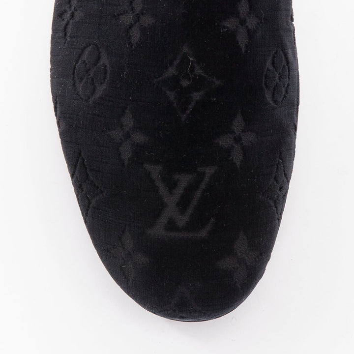 LOUIS VUITTON Auteuil Velvet Monogram Smoking Slipper tux loafer shoes UK6