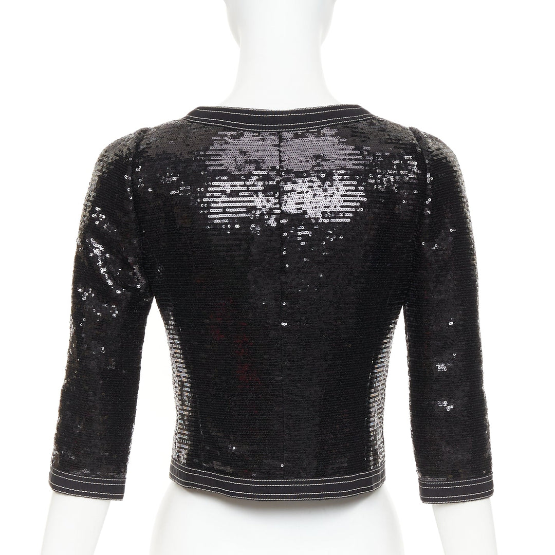 CHANEL 13C Paris Versailles black sequin embellished cropped zip jacket FR36 S