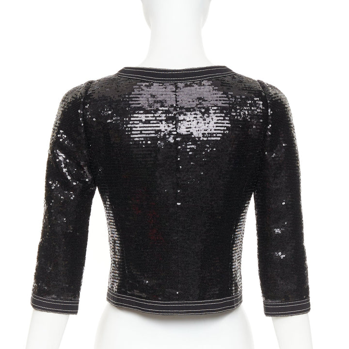 CHANEL 13C Paris Versailles black sequin embellished cropped zip jacket FR36 S
