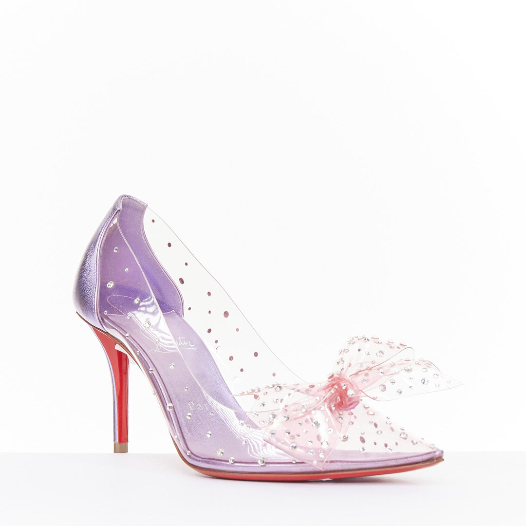 CHRISTIAN LOUBOUTIN Jelly Strass 80 metallic lilac crystal PVC bow pump EU37