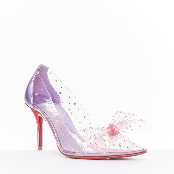 CHRISTIAN LOUBOUTIN Jelly Strass 80 metallic lilac crystal PVC bow pump EU37