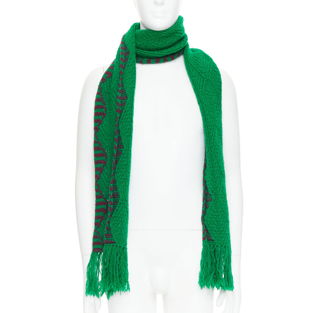 DRIES VAN NOTEN green brown knitted long wrap scarf