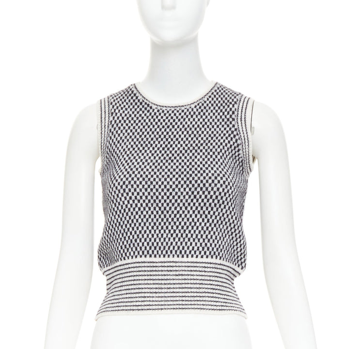VALENTINO black cream wool mohair blend checkered striped knitted vest S