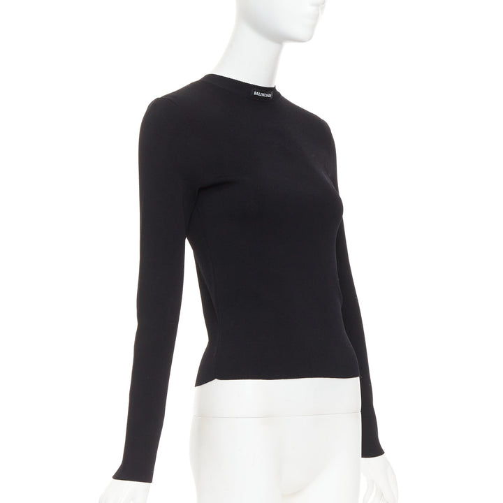 BALENCIAGA Demna 2021 black logo collar long sleeve crew neck pullover top S