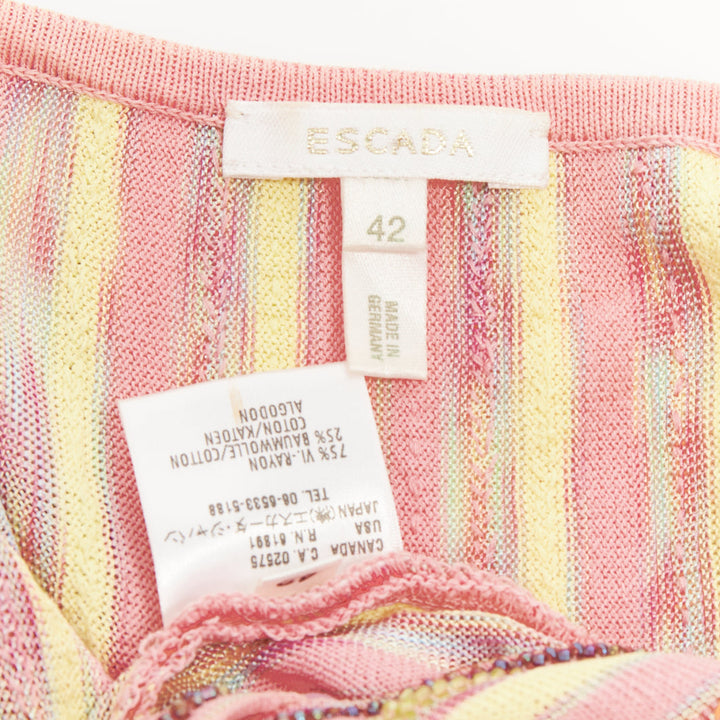 ESCADA vintage pink multi stripe sequin beaded v neck knit cardigan top FR42 XL